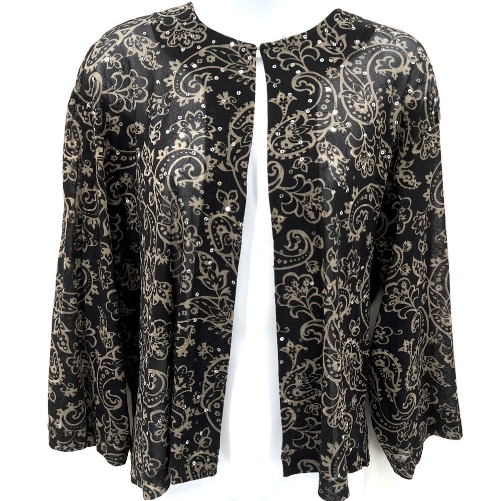 Vintage Chico's Sheer Whimsigoth Fairy‎ Top Size S Sequin Paisley Witchy Boho